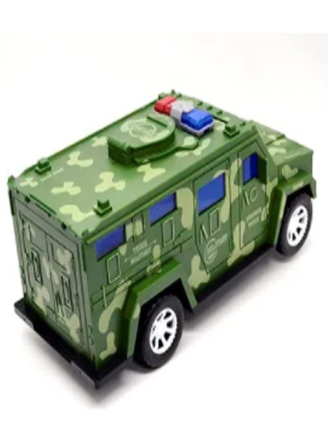 RHYDON Money Deposit Safe Box Military Car Piggy Bank with Lock Police Car Music Light Dancing Jeep Bank Toy for Kids Coin and Cash Savings Box - Image 3